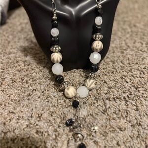 Elegant Black and Cream Beaded Statement Necklace 8